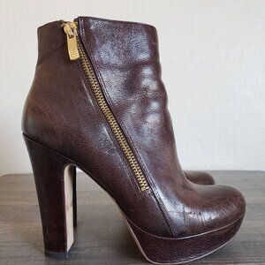 Vince Camuto Jerra Distressed Leather Zip Platform Ankle Booties Brown Women's 6